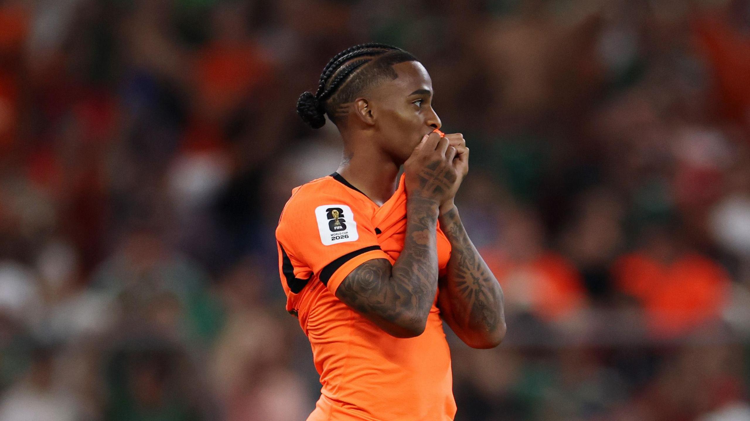 Crysensio Summerville for the Netherlands during the World Cup