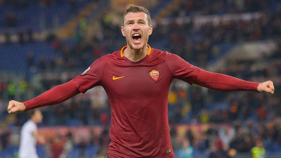 Former Roma striker Edin Dzeko celebrating a goal