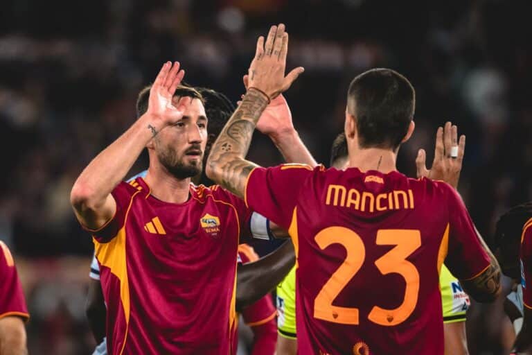 Gianluca Mancini and Bryan Cristante representing Roma