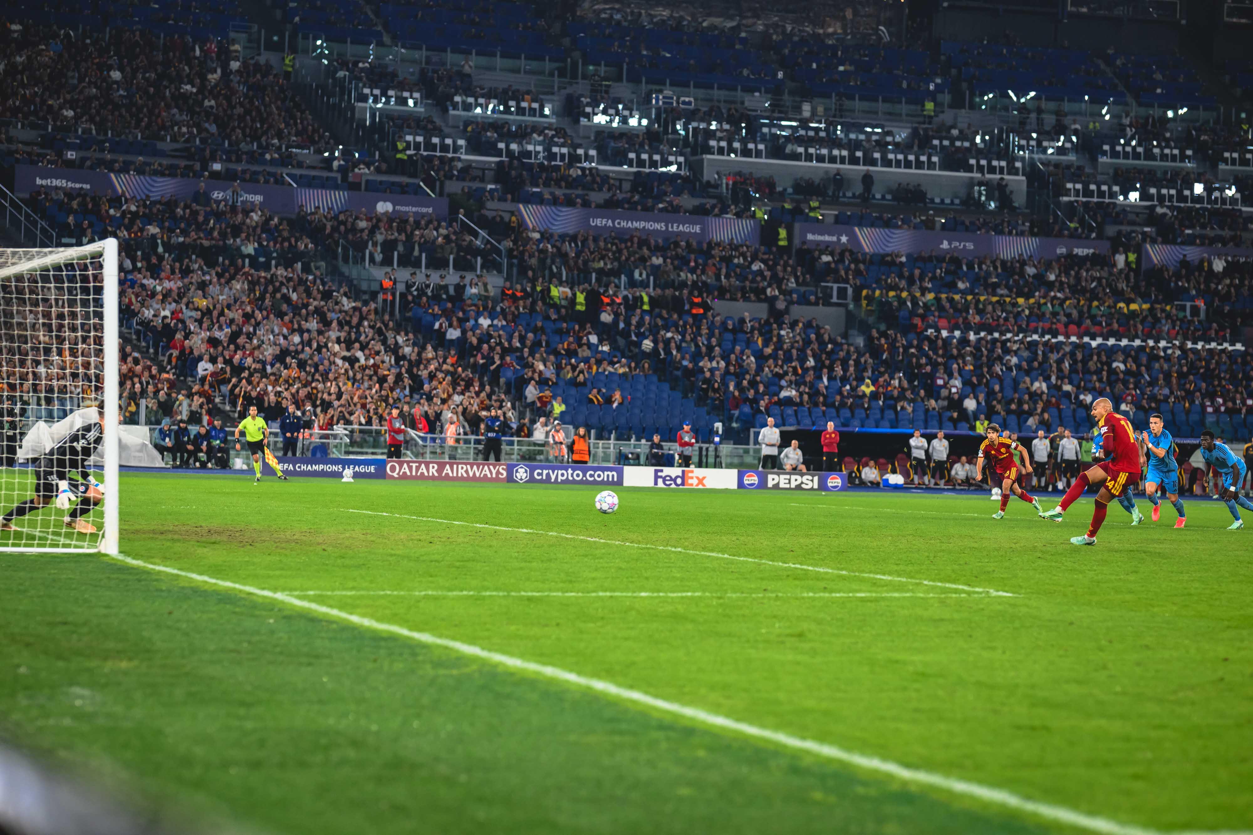 Roma supporters in the stands at the Stadio Olimpico