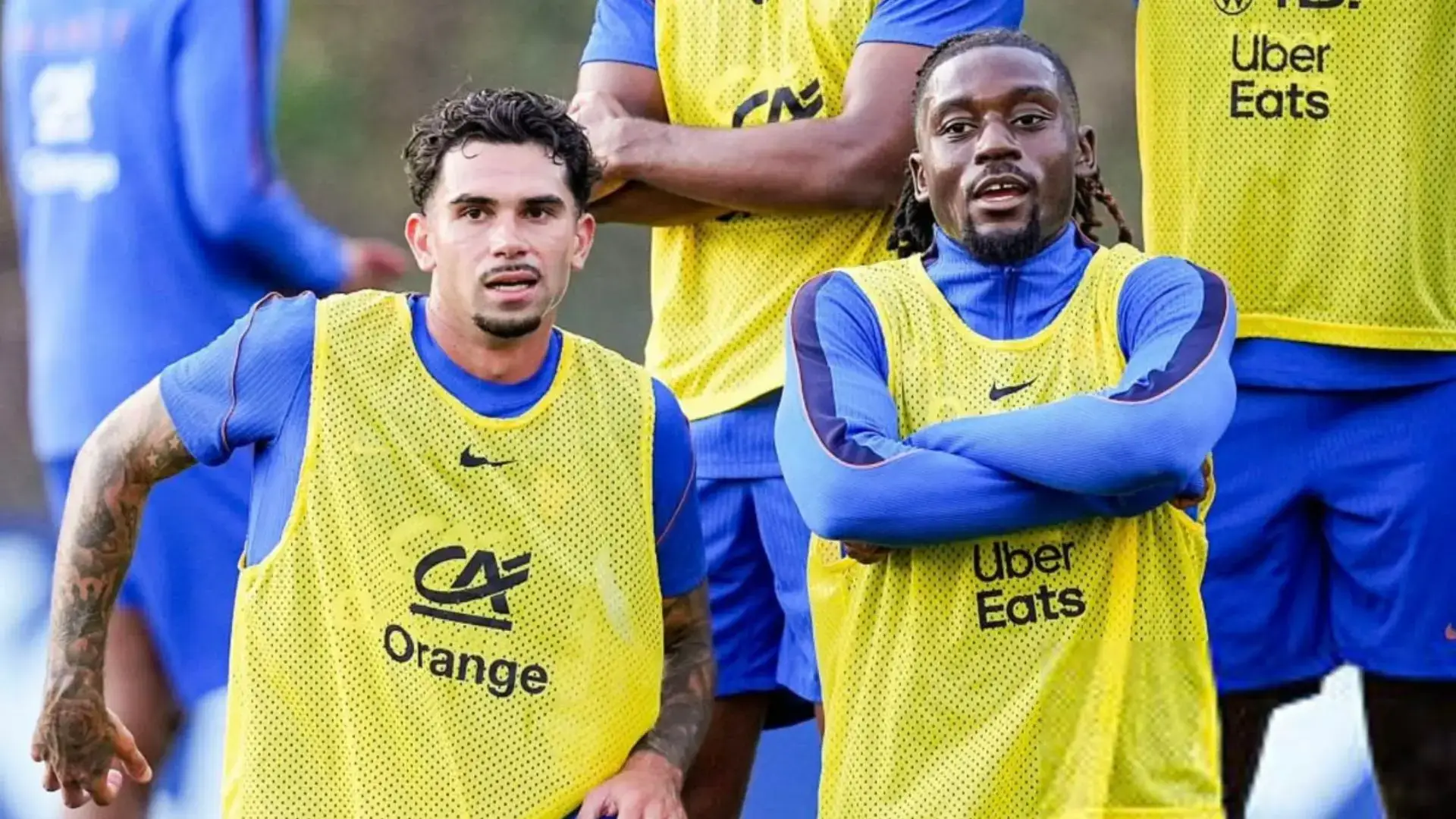 Roma midfielder Manu Koné training with the French national team