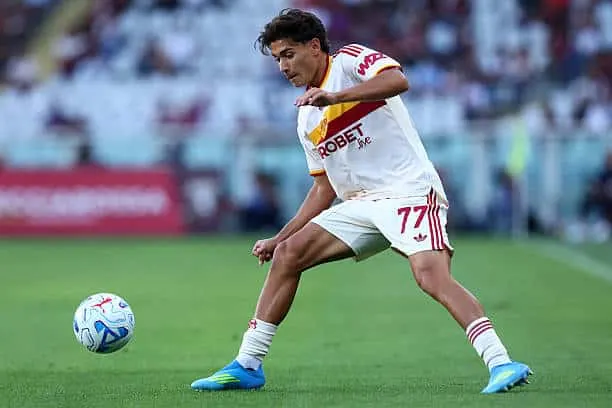 Emanuele Lulli wearing Roma’s away shirt