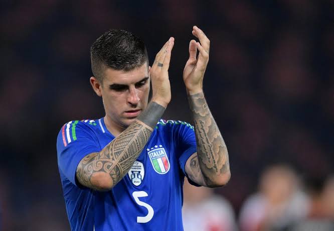 Roma defender Gianluca Mancini representing the Italian national team